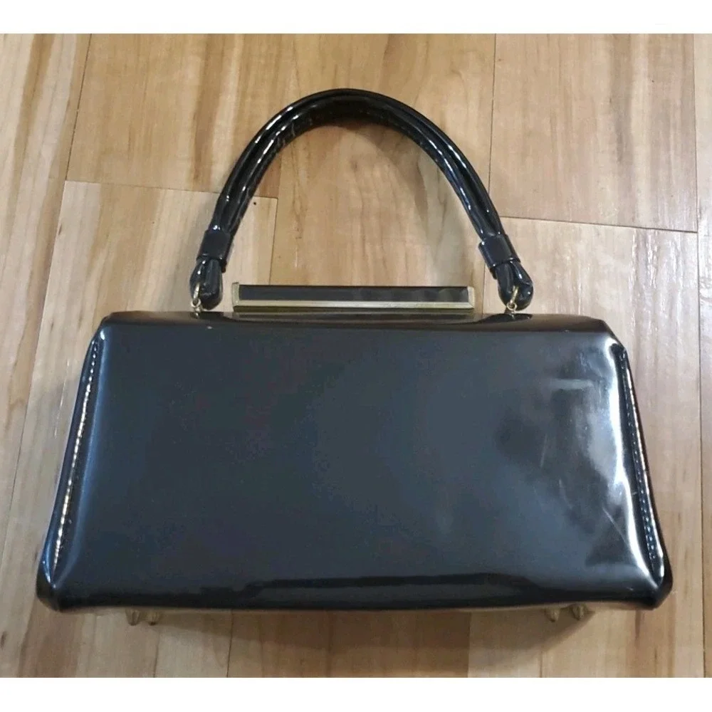 Vintage Dover Black Patent Vinyl Handbag Purse USA Made MCM